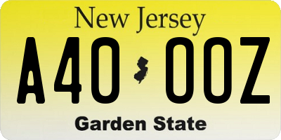 NJ license plate A40OOZ
