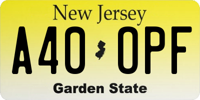 NJ license plate A40OPF