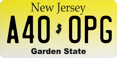 NJ license plate A40OPG