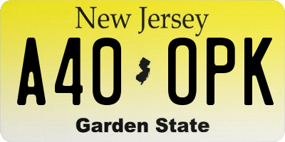 NJ license plate A40OPK