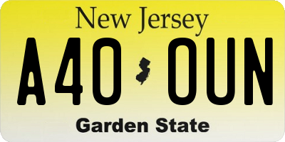 NJ license plate A40OUN