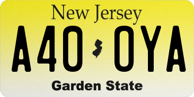 NJ license plate A40OYA