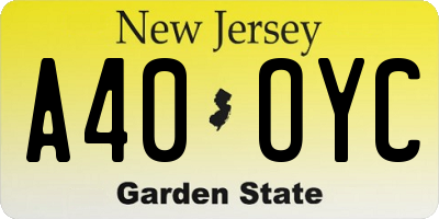 NJ license plate A40OYC