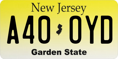 NJ license plate A40OYD