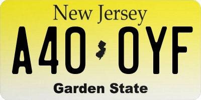 NJ license plate A40OYF