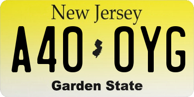 NJ license plate A40OYG