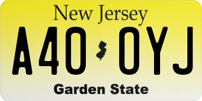 NJ license plate A40OYJ