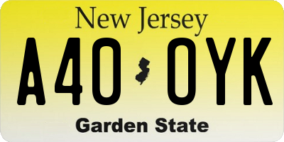 NJ license plate A40OYK