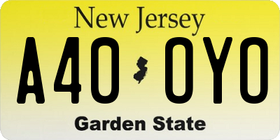 NJ license plate A40OYO