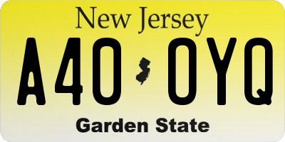 NJ license plate A40OYQ
