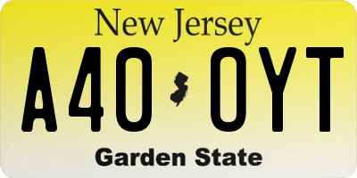 NJ license plate A40OYT