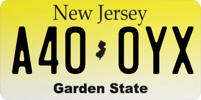 NJ license plate A40OYX