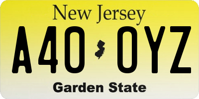 NJ license plate A40OYZ