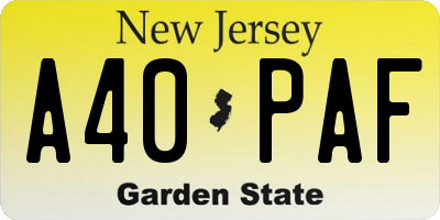 NJ license plate A40PAF