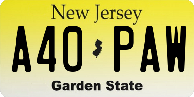 NJ license plate A40PAW