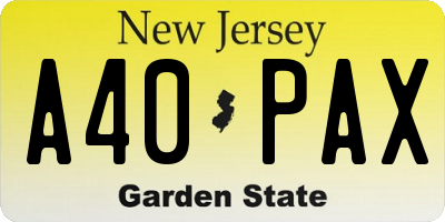 NJ license plate A40PAX