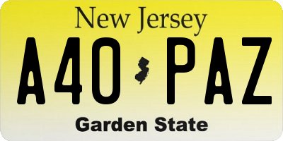NJ license plate A40PAZ