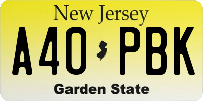 NJ license plate A40PBK