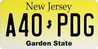 NJ license plate A40PDG