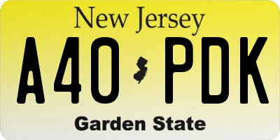NJ license plate A40PDK