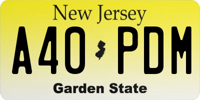 NJ license plate A40PDM