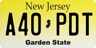 NJ license plate A40PDT