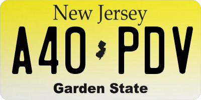 NJ license plate A40PDV