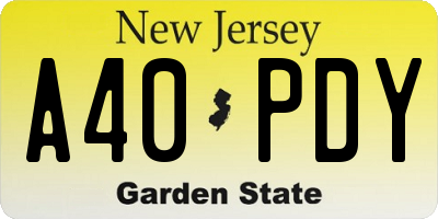 NJ license plate A40PDY