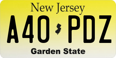 NJ license plate A40PDZ