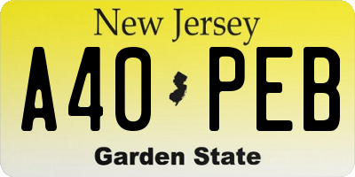 NJ license plate A40PEB