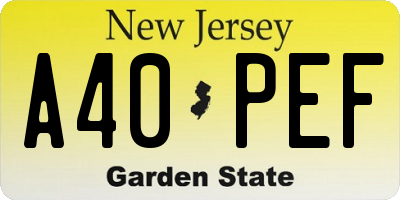 NJ license plate A40PEF