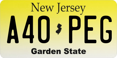 NJ license plate A40PEG