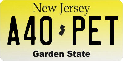 NJ license plate A40PET