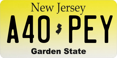 NJ license plate A40PEY