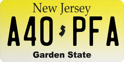 NJ license plate A40PFA