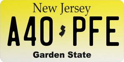 NJ license plate A40PFE