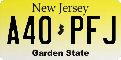 NJ license plate A40PFJ