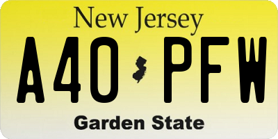 NJ license plate A40PFW