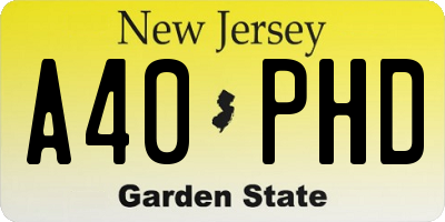 NJ license plate A40PHD