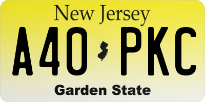 NJ license plate A40PKC
