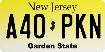 NJ license plate A40PKN