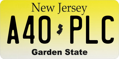 NJ license plate A40PLC