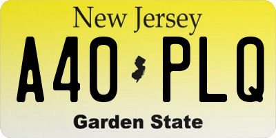 NJ license plate A40PLQ