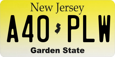 NJ license plate A40PLW
