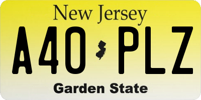 NJ license plate A40PLZ