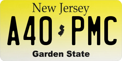 NJ license plate A40PMC