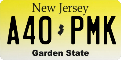 NJ license plate A40PMK