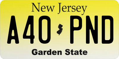 NJ license plate A40PND