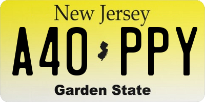 NJ license plate A40PPY