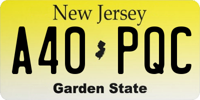 NJ license plate A40PQC